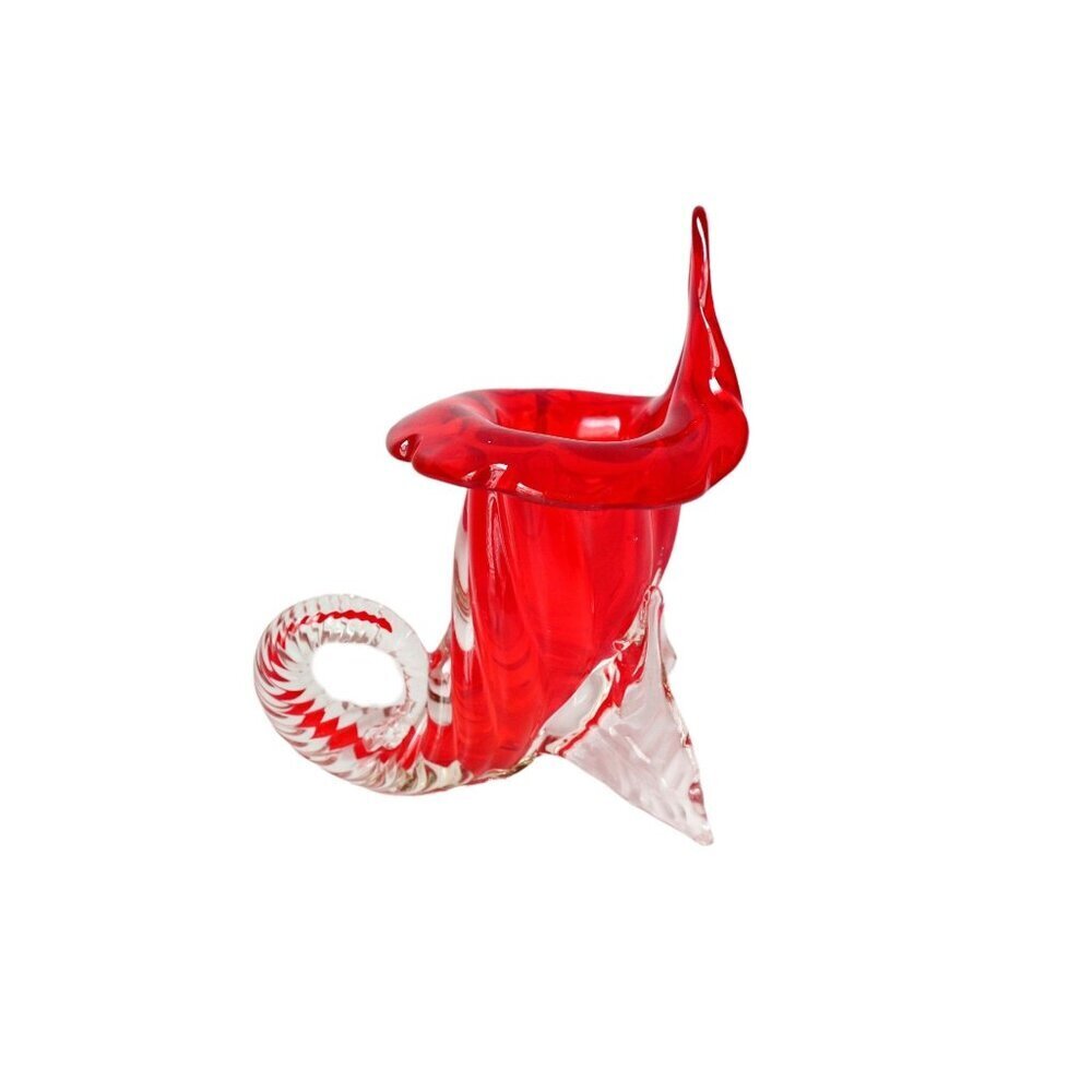 Vintage Murano Glass Red Cornucopia Vase Jack in the Pulpit Italy Mid Century MC